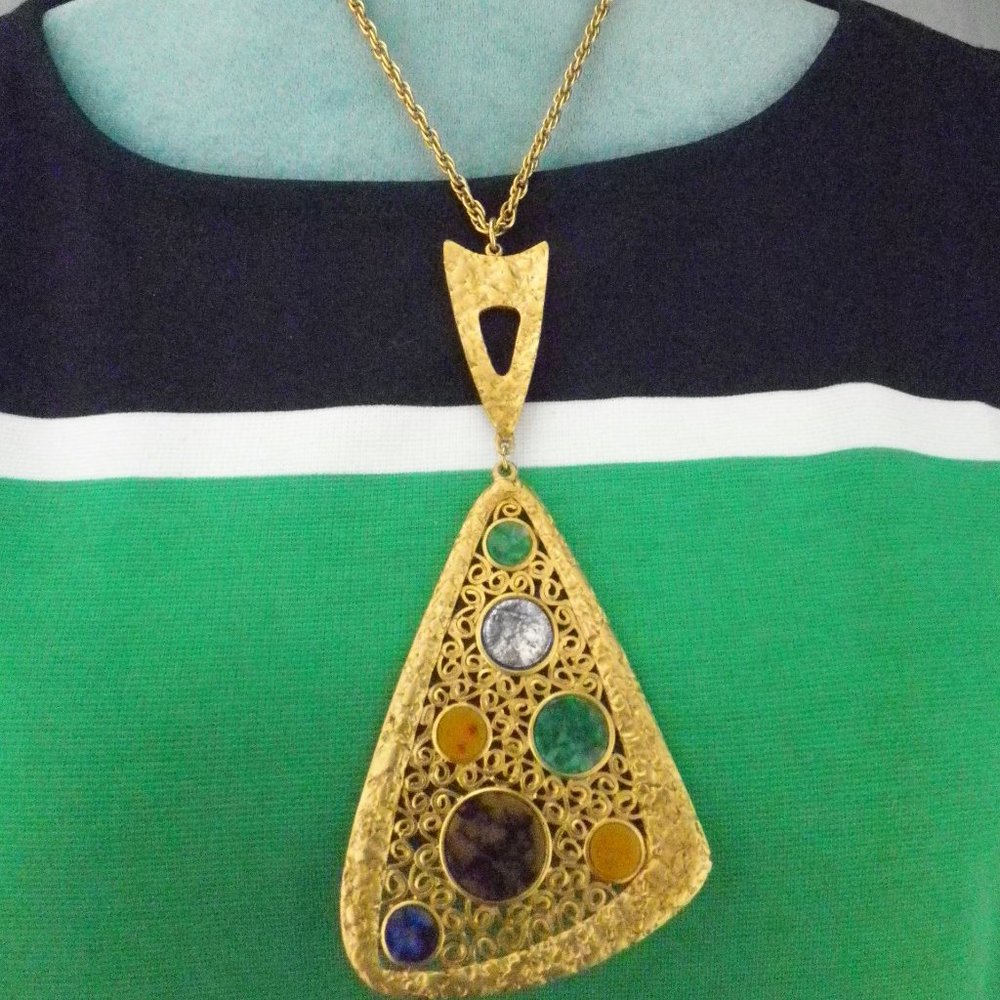 BOHO Gold Tone Statement Necklace 10" Chain